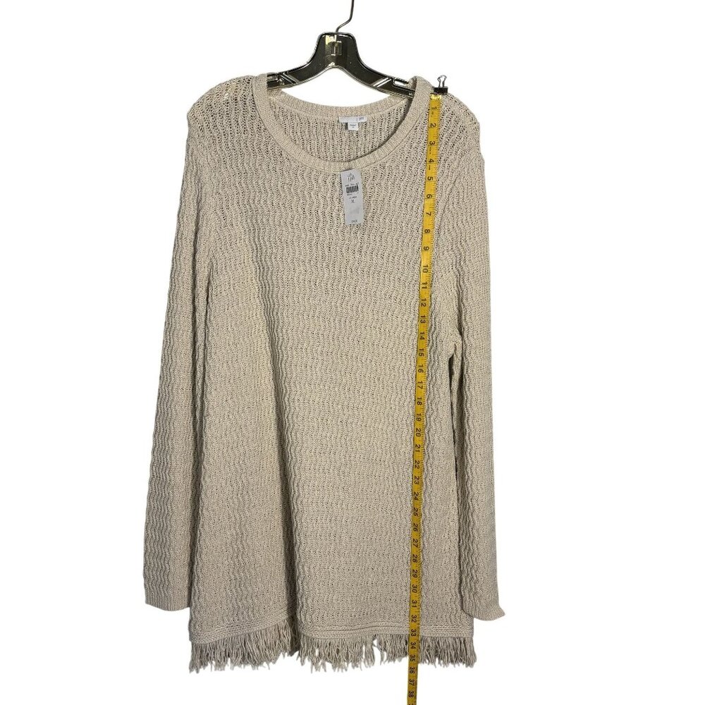 J.Jill Womens Fringe-Hem Oatmeal Pullover Sweater XL Open-Knit Long-Sleeve - Picture 8 of 9